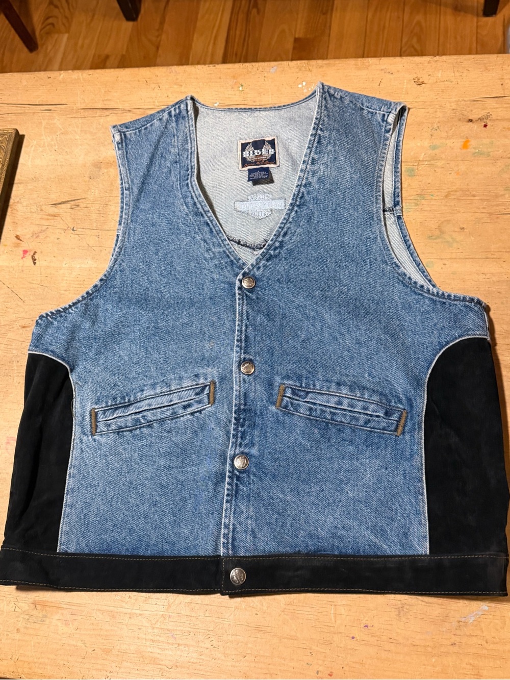 Biker Blues Blue Denim Vest with Black Side Panels Harley Davidson